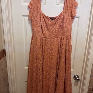 Torrid Coral Midi Lace Off Shoulder Skater Dress